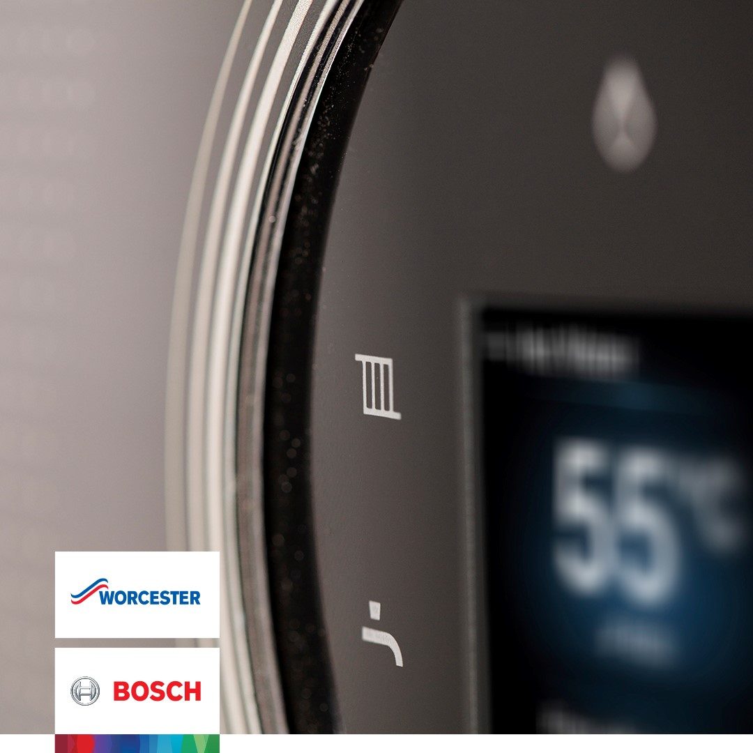 Close up of Worcester Bosch boiler controls installed by commercial plumbing and heating specialists in Dundee