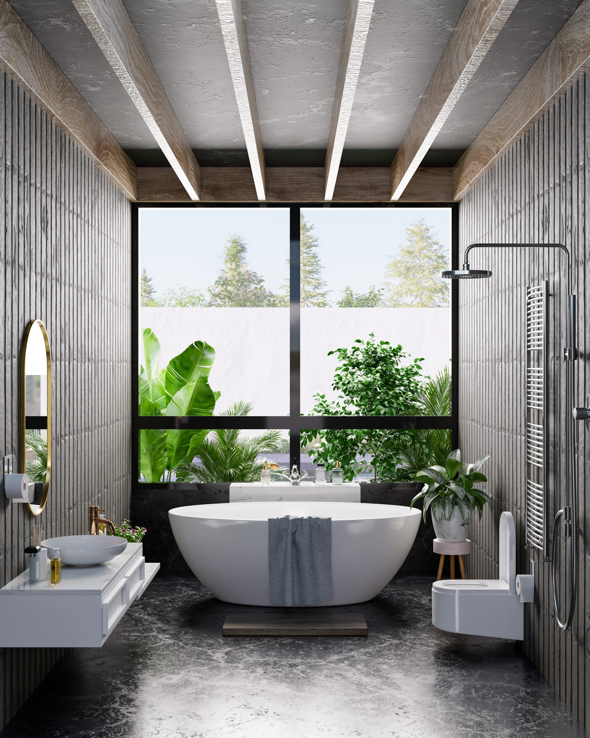 Stylish bathroom renovation with freestanding bath and walk in shower installed in Dundee